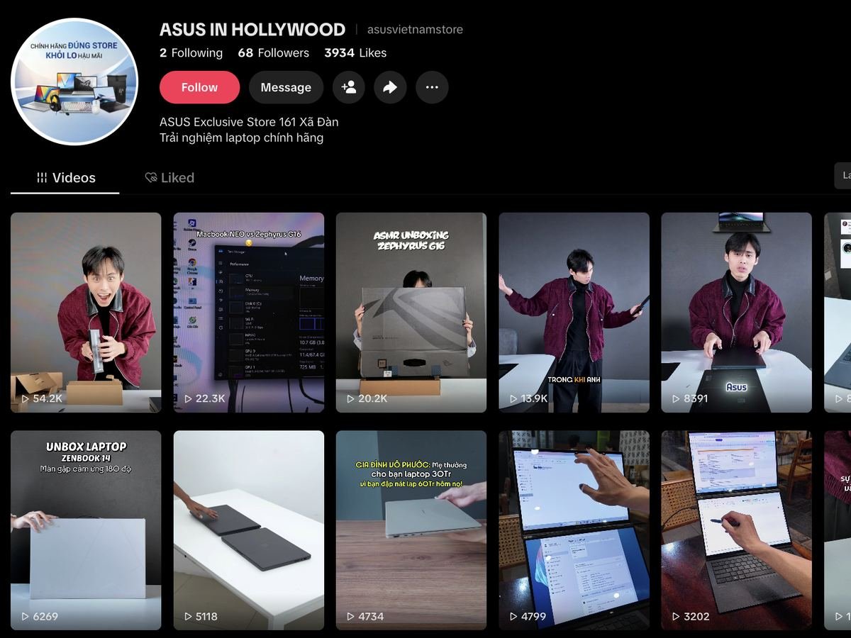 Kênh TikTok ASUS IN HOLLYWOOD