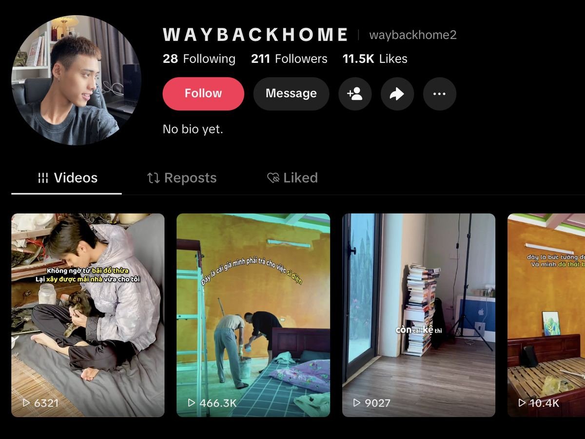 Toàn cảnh kênh TikTok WAYBACKHOME